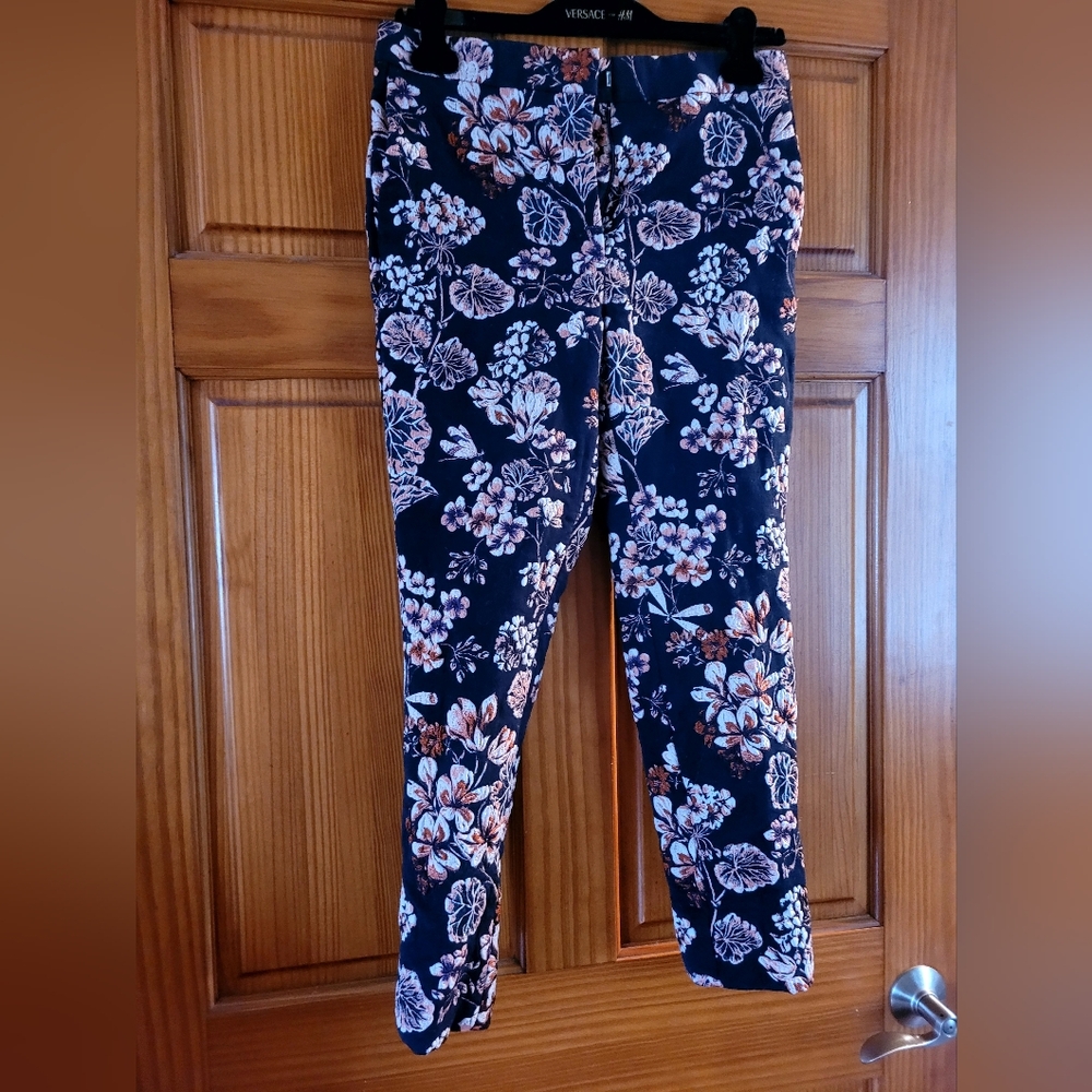 Ann Taylor Navy Floral Slim Trousers